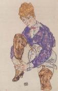 Portrait of the Artist's Seated,Holding Her Right Leg (mk12) Egon Schiele
